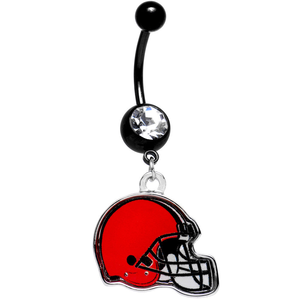 Licensed Black Plated Cleveland Browns Helmet Dangle Belly Ring