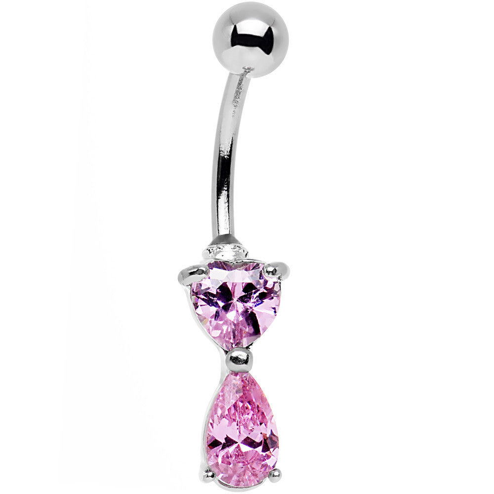 Pretty Pink Gem Heart and Teardrop Dangle Belly Ring