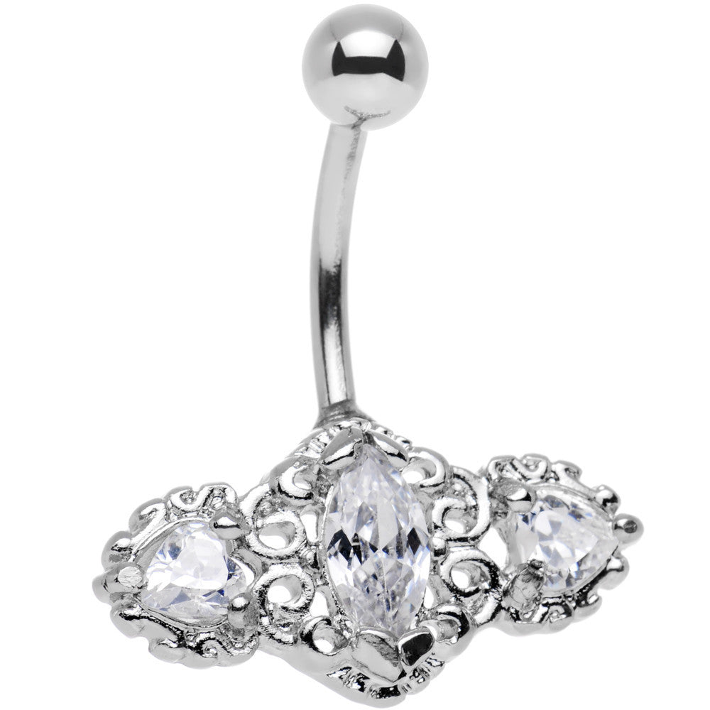 Clear Triple Gem Deco Frame Bottom Mount Belly Ring