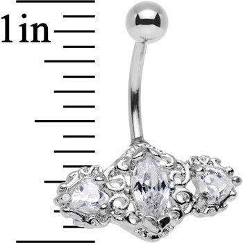 Clear Triple Gem Deco Frame Bottom Mount Belly Ring