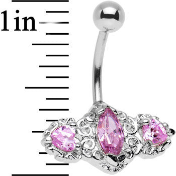 Pink Triple Gem Deco Frame Bottom Mount Belly Ring