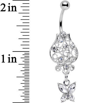 Clear Gem Framework Flower Butterfly Dangle Belly Ring