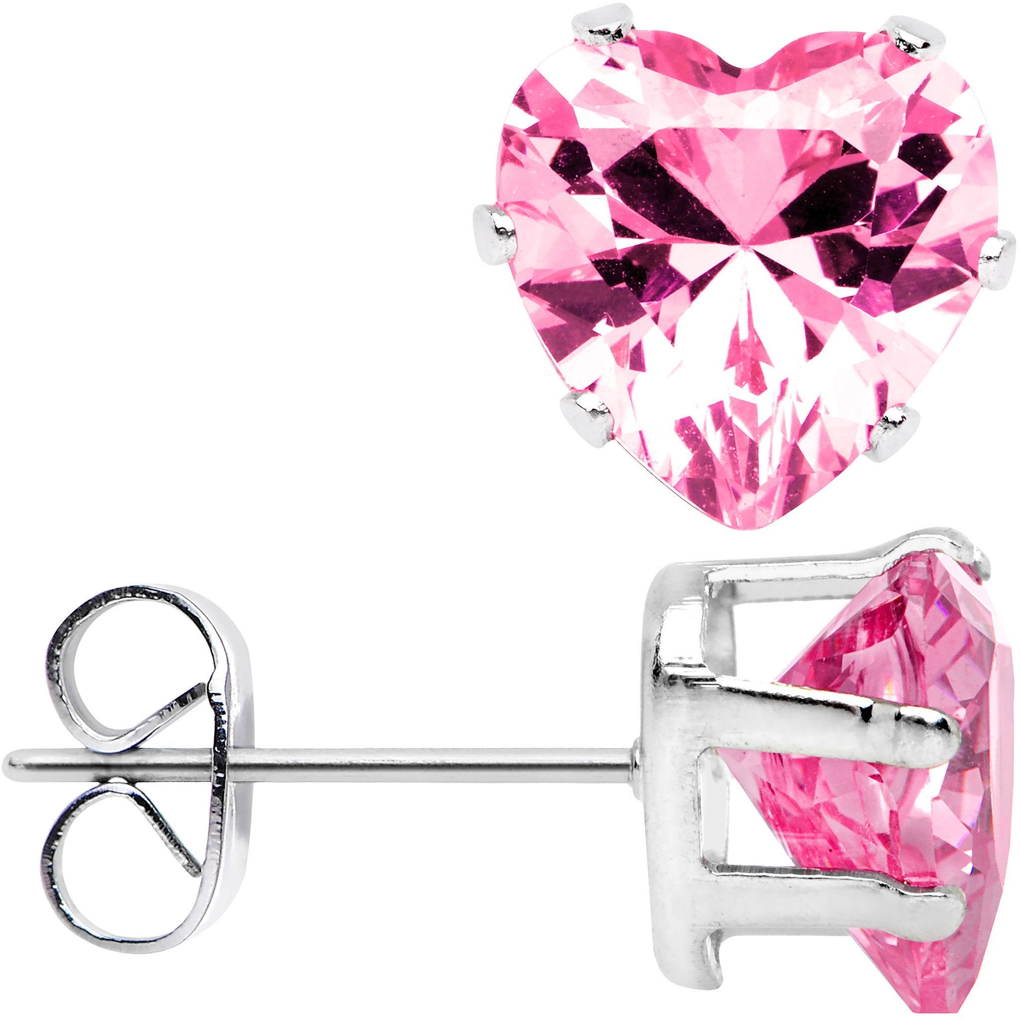 Pink Gem Stainless Steel Have a Heart or Two Stud Earrings 3mm-10mm