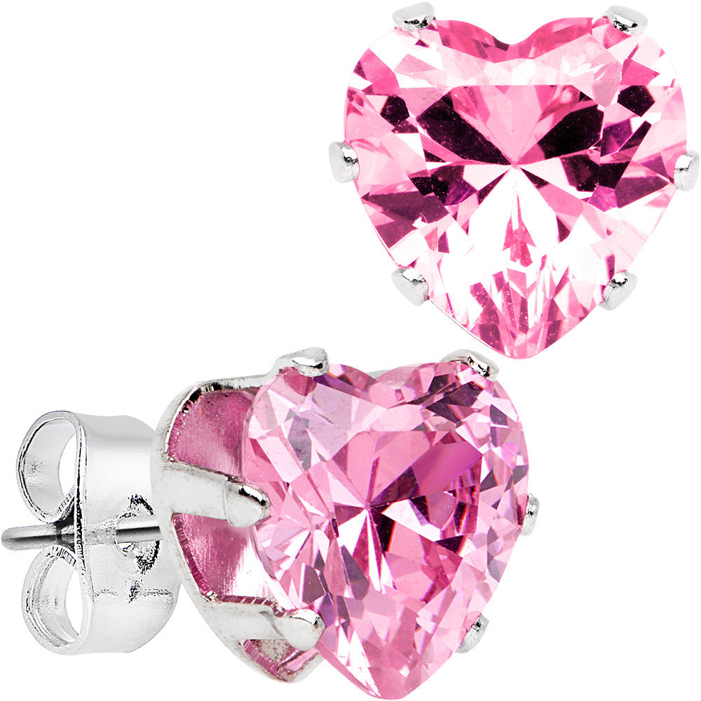 Pink Gem Stainless Steel Have a Heart or Two Stud Earrings 3mm-10mm