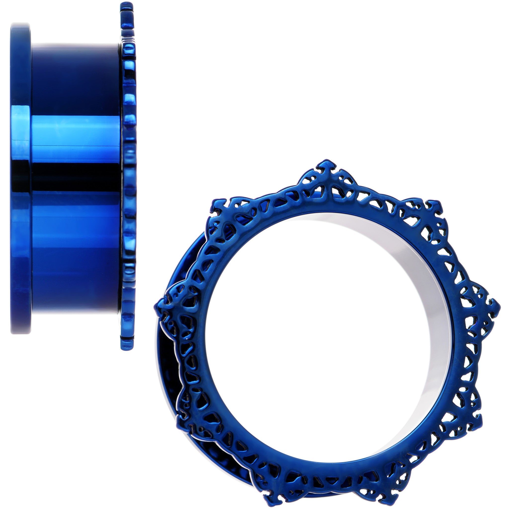 25mm Blue PVD Filigree Frame Screw Fit Tunnel Plug Set