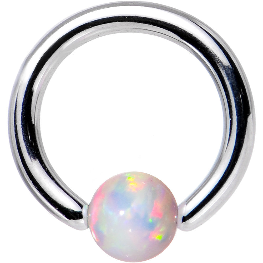 16 Gauge 1/4 3mm White Synthetic Opal Steel BCR Captive Ring