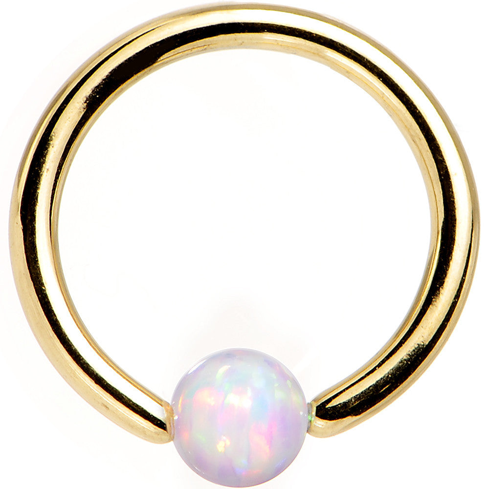 16 Gauge 5/16 3mm White Synthetic Opal Gold IP Steel BCR Captive Ring