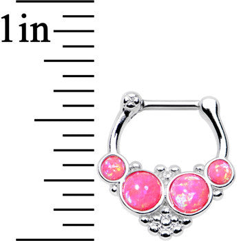 16 Gauge 1/4 Pink Synthetic Opal Steel Bar Bead Hoop Septum Clicker