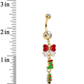 Gold Plated Surgical Steel Clear Spirit of Christmas Dangle Belly Ring