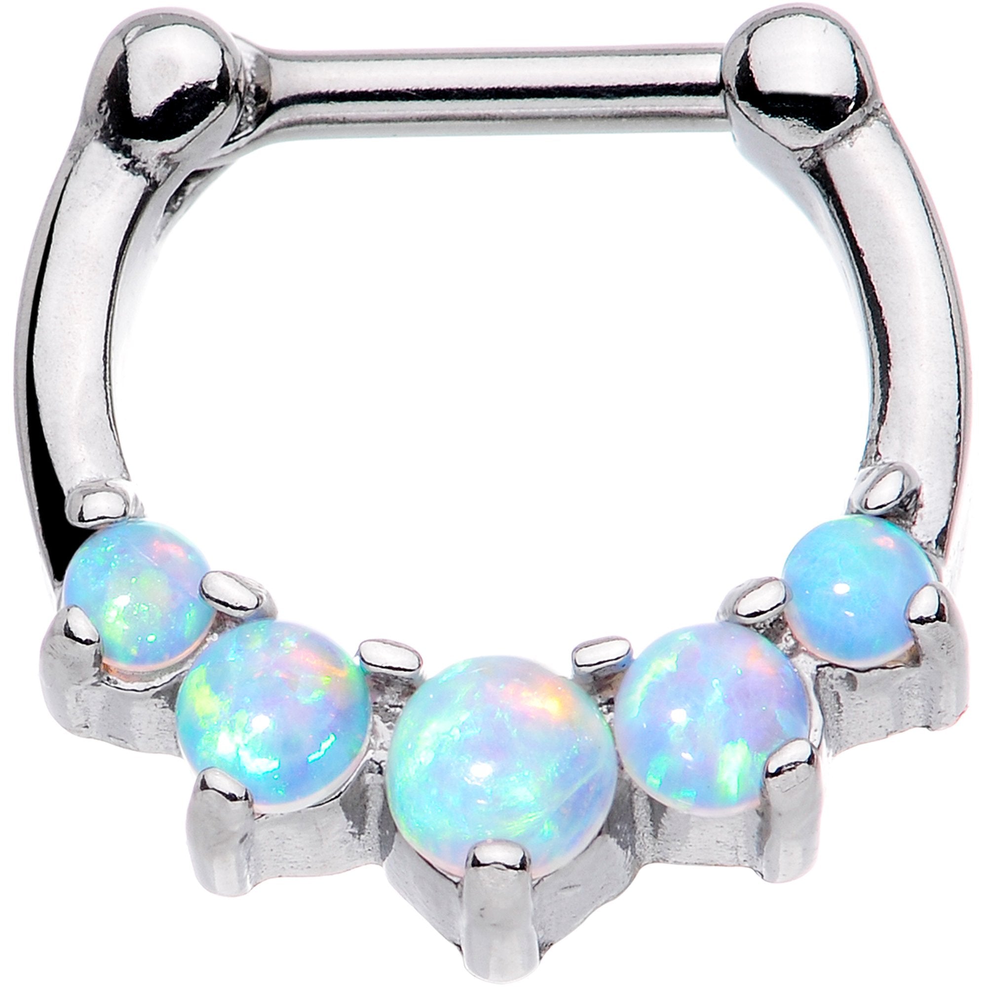 16 Gauge 1/4 White Synthetic Opal Steel Bar Simple Septum Clicker