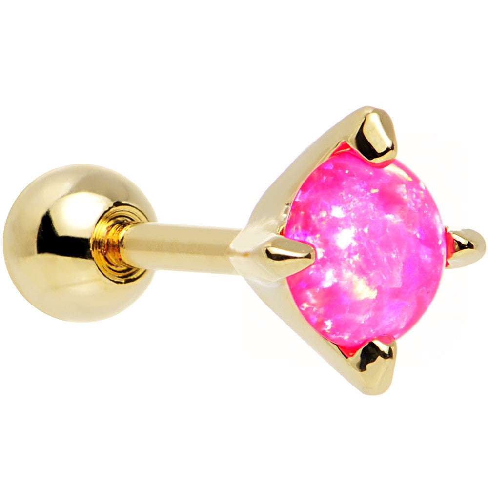 16 Gauge 1/4 5mm Pink Synthetic Opal Gold Plated Cartilage Earring