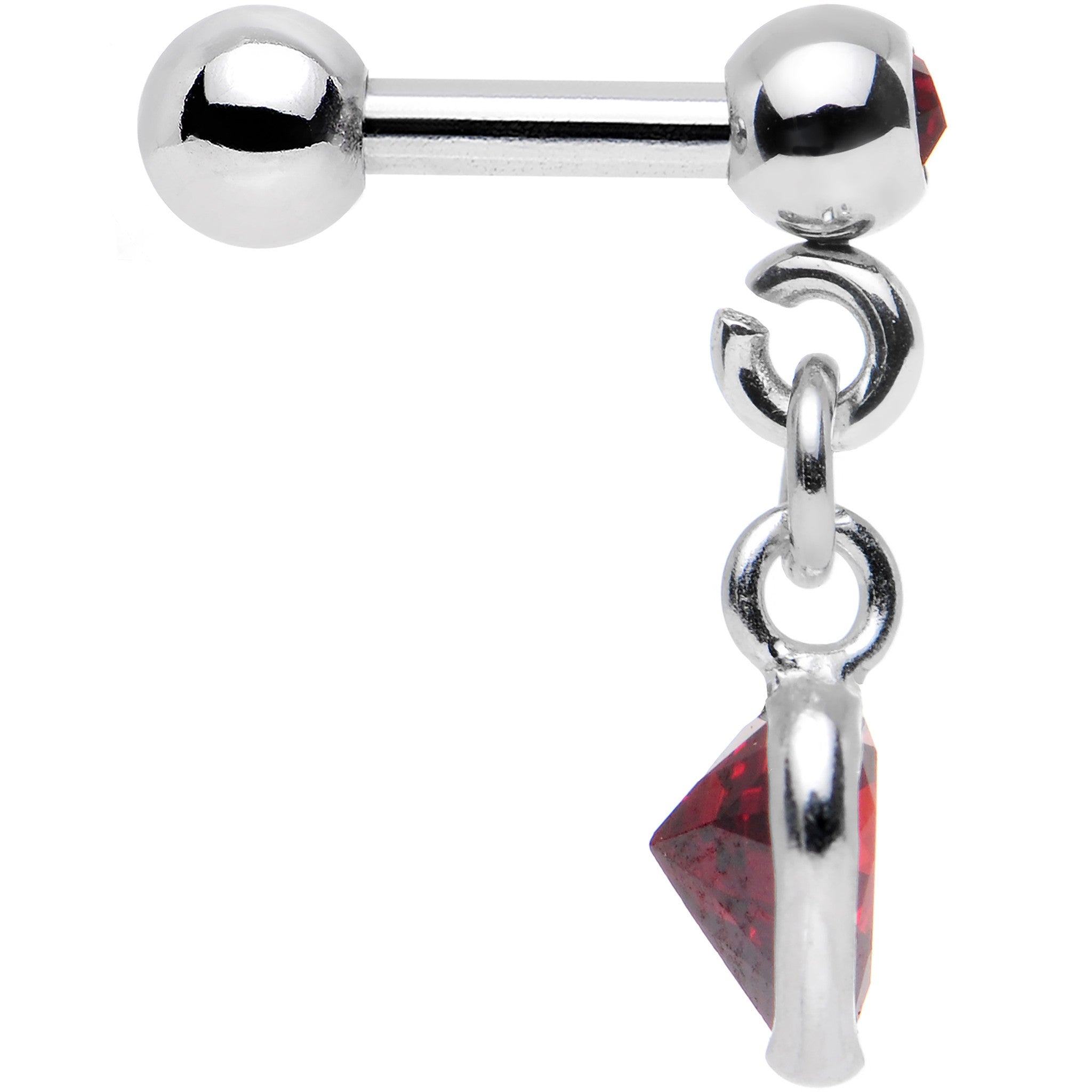 16 Gauge 1/4 Red Gem 925 Silver Heart Dangle Cartilage Earring