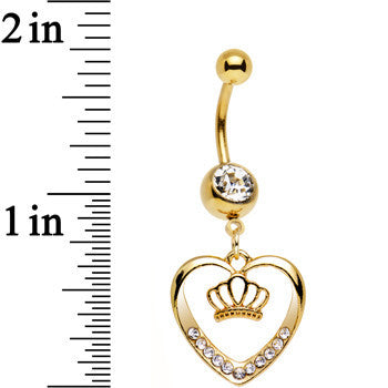 Clear Gem Gold Anodized Claddagh Heart and Crown Dangle Belly Ring