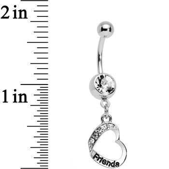 Clear Gem Best and Friends Matching Heart Dangle Belly Ring Set