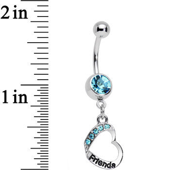 Baby Blue Gem Best and Friends Matching Heart Dangle Belly Ring Set