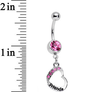 Rosy Pink Gem Best and Friends Matching Heart Dangle Belly Ring Set