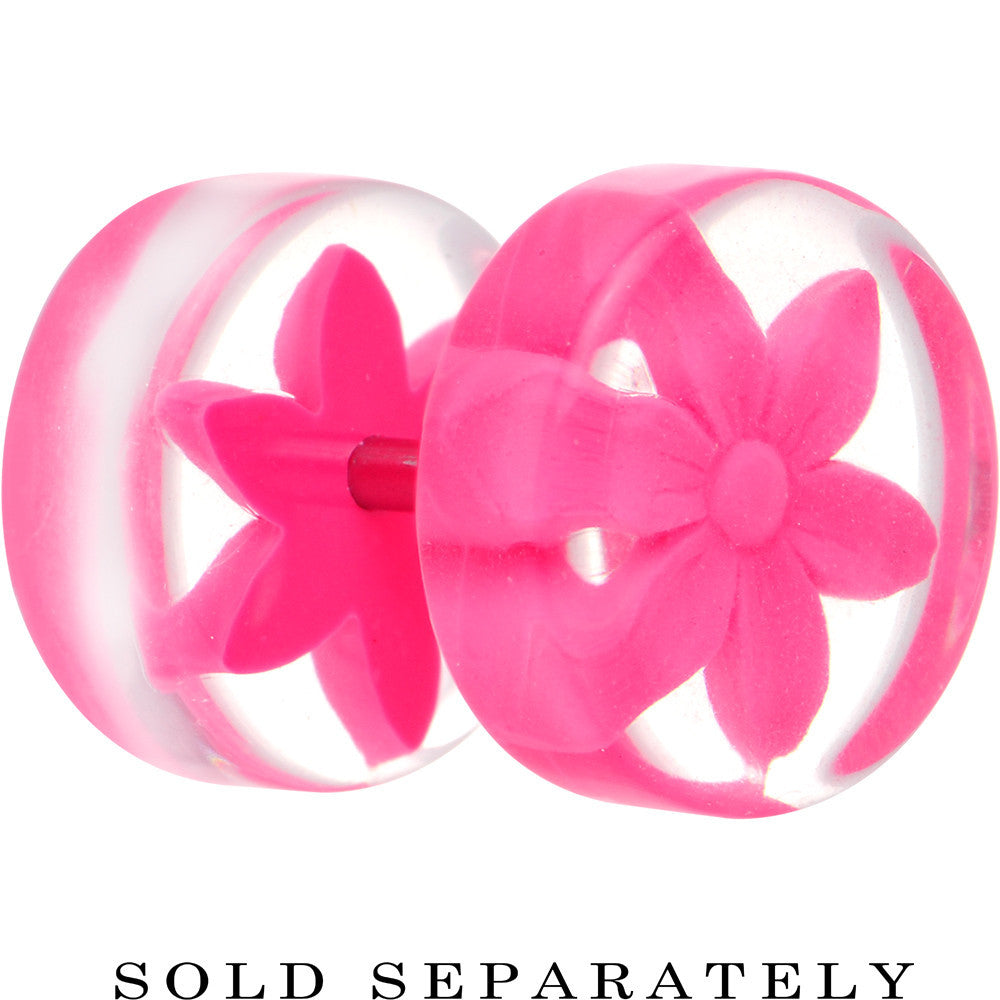 Acrylic Pretty Pink Flower Inlay Cheater Plug