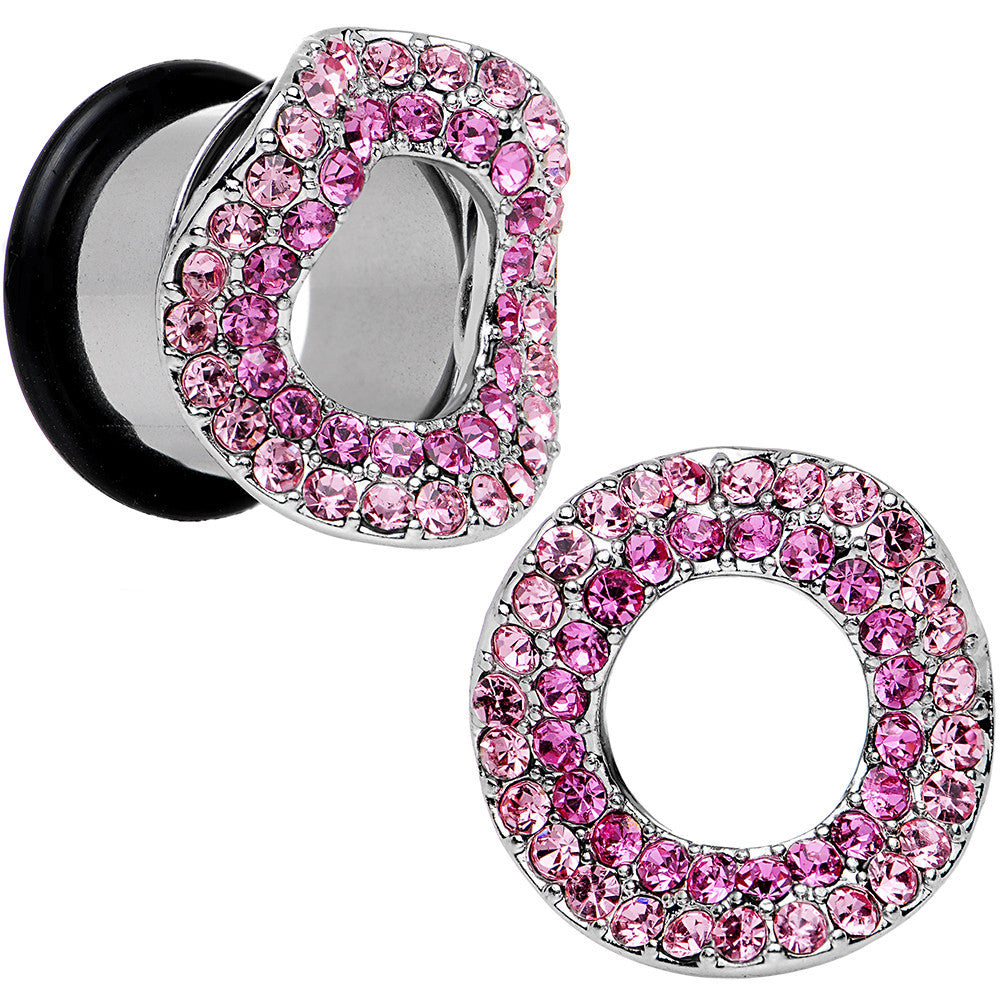 9/16 Pink Gem Steel Warp Ring Single Flare Tunnel Plug Set