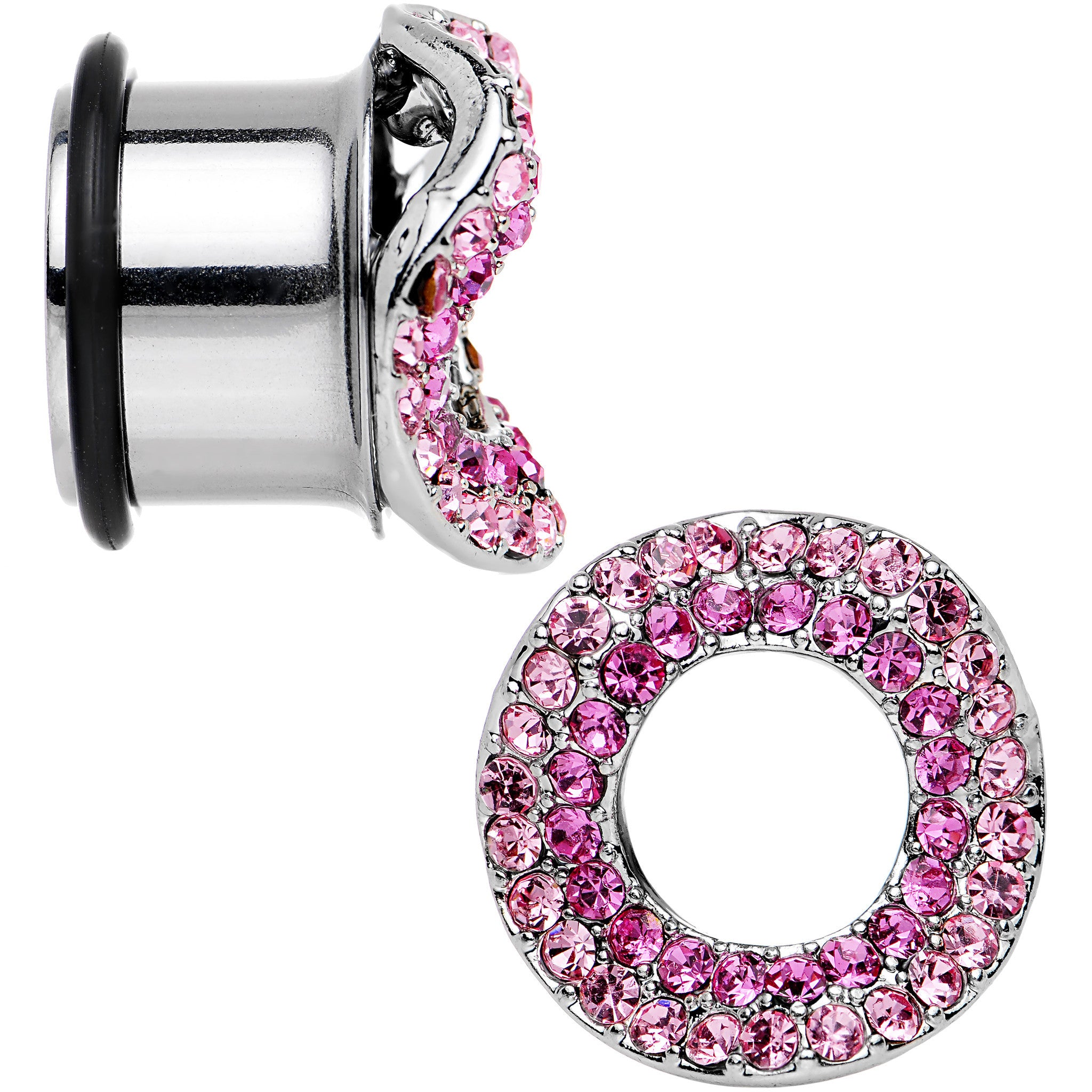 9/16 Pink Gem Steel Warp Ring Single Flare Tunnel Plug Set