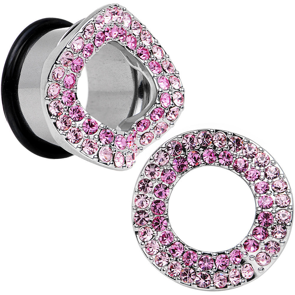 18mm Pink Gem Steel Warp Ring Single Flare Tunnel Plug Set