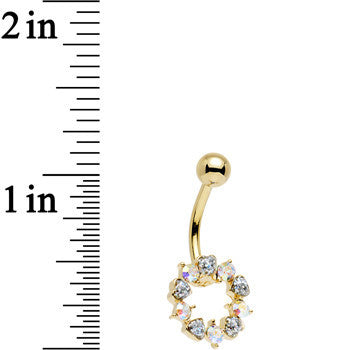 Clear and Aurora Gem Gold Plated Heart Wreath Ring Belly Ring