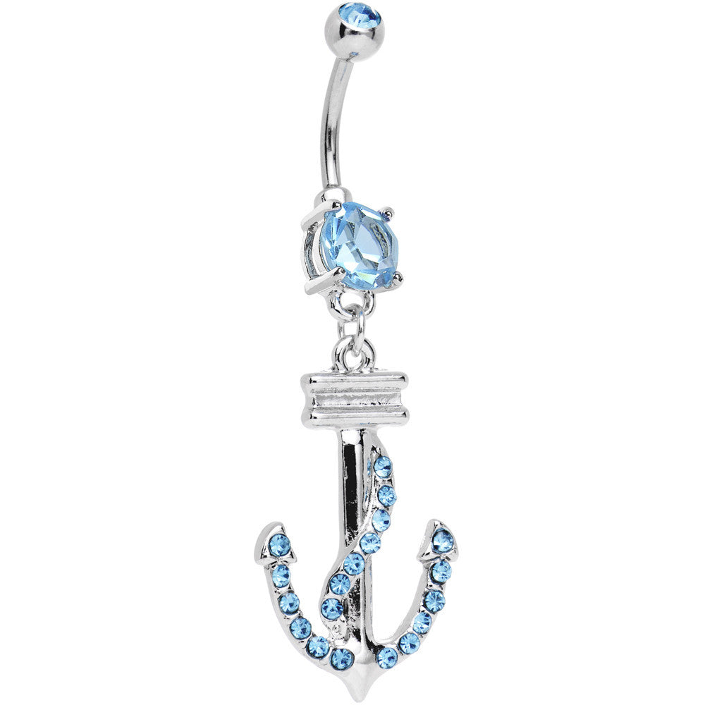 Light Blue CZ Gem Drop Your Anchor Dangle Belly Ring