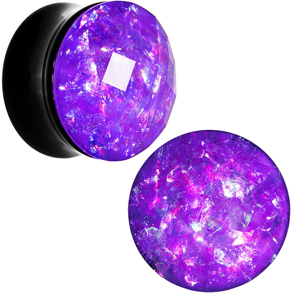 18mm Black Acrylic Fuchsia Galaxy Faceted Saddle Plug Set