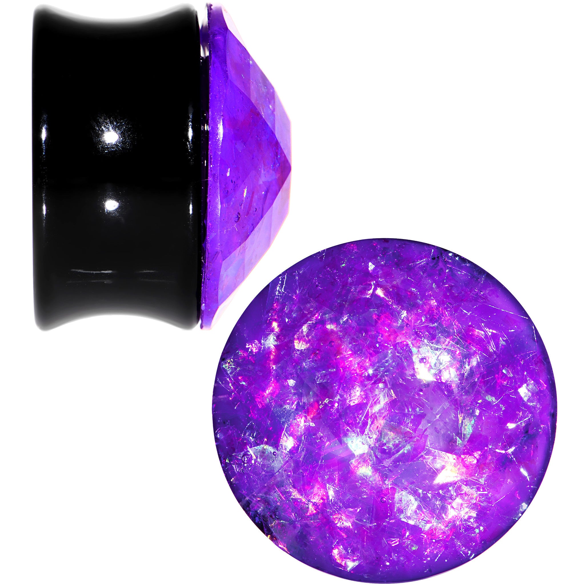 18mm Black Acrylic Fuchsia Galaxy Faceted Saddle Plug Set