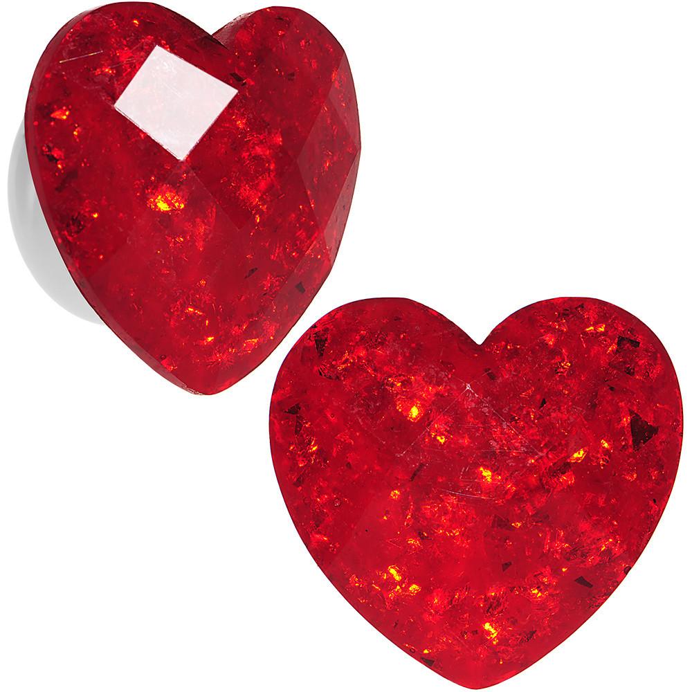 White Acrylic Red Faceted Valentine Heart Saddle Plug Set 2 Gauge to 26mm