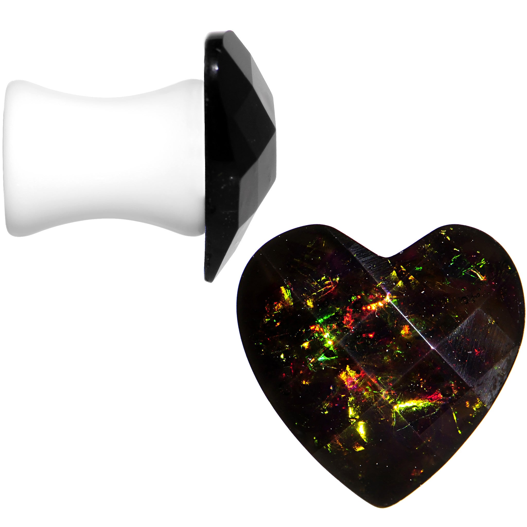 2 Gauge White Acrylic Black Valentine Love Heart Saddle Plug Set