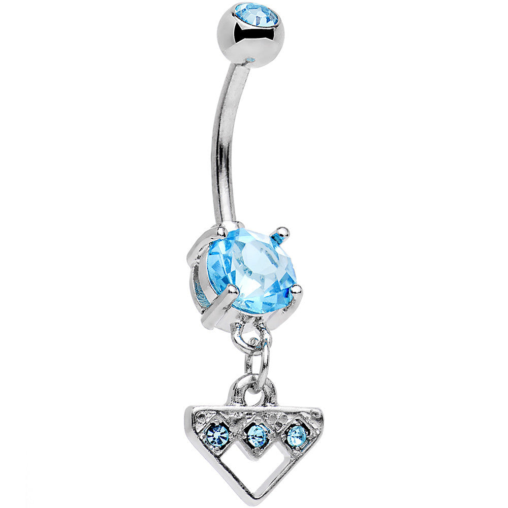 Aqua Gem Stainless Steel Triangular Shield Dangle Belly Ring