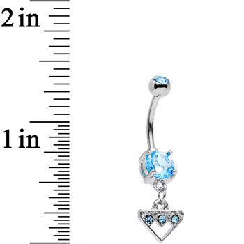 Aqua Gem Stainless Steel Triangular Shield Dangle Belly Ring