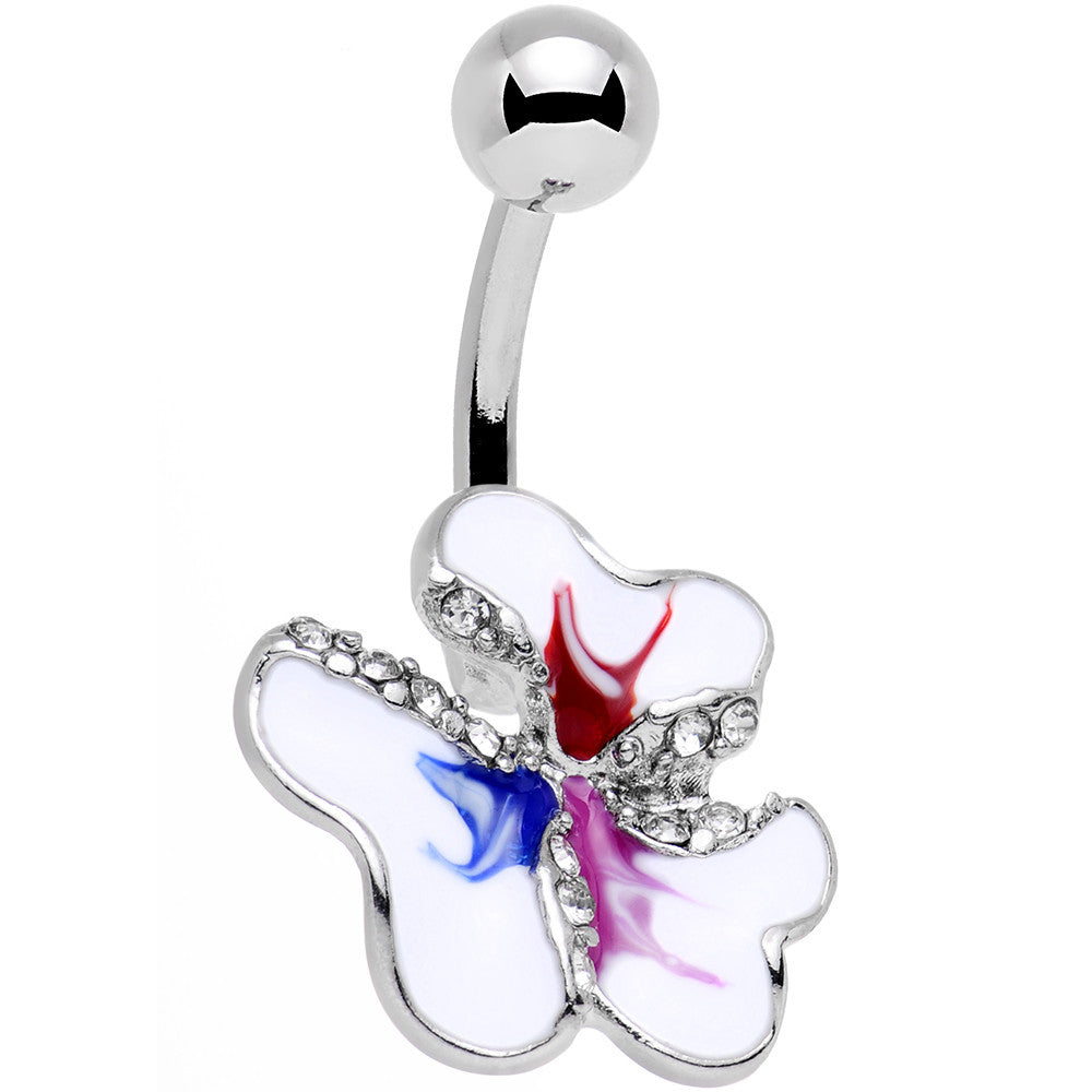 Clear Gem Melting Pigment White Flower Belly Ring