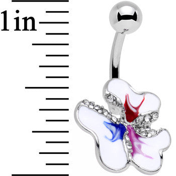 Clear Gem Melting Pigment White Flower Belly Ring