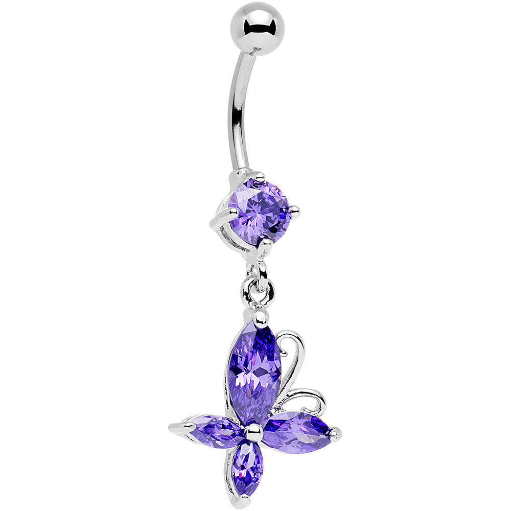 Purple Gem Butterfly Prong Set Dangle Belly Ring