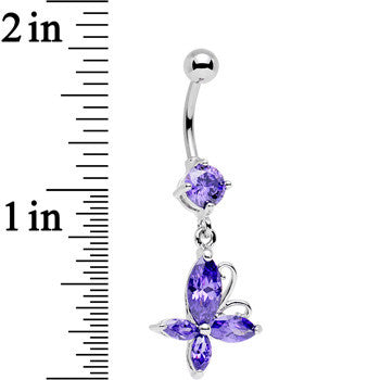 Purple Gem Butterfly Prong Set Dangle Belly Ring