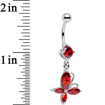 Red Gem Butterfly Prong Set Dangle Belly Ring