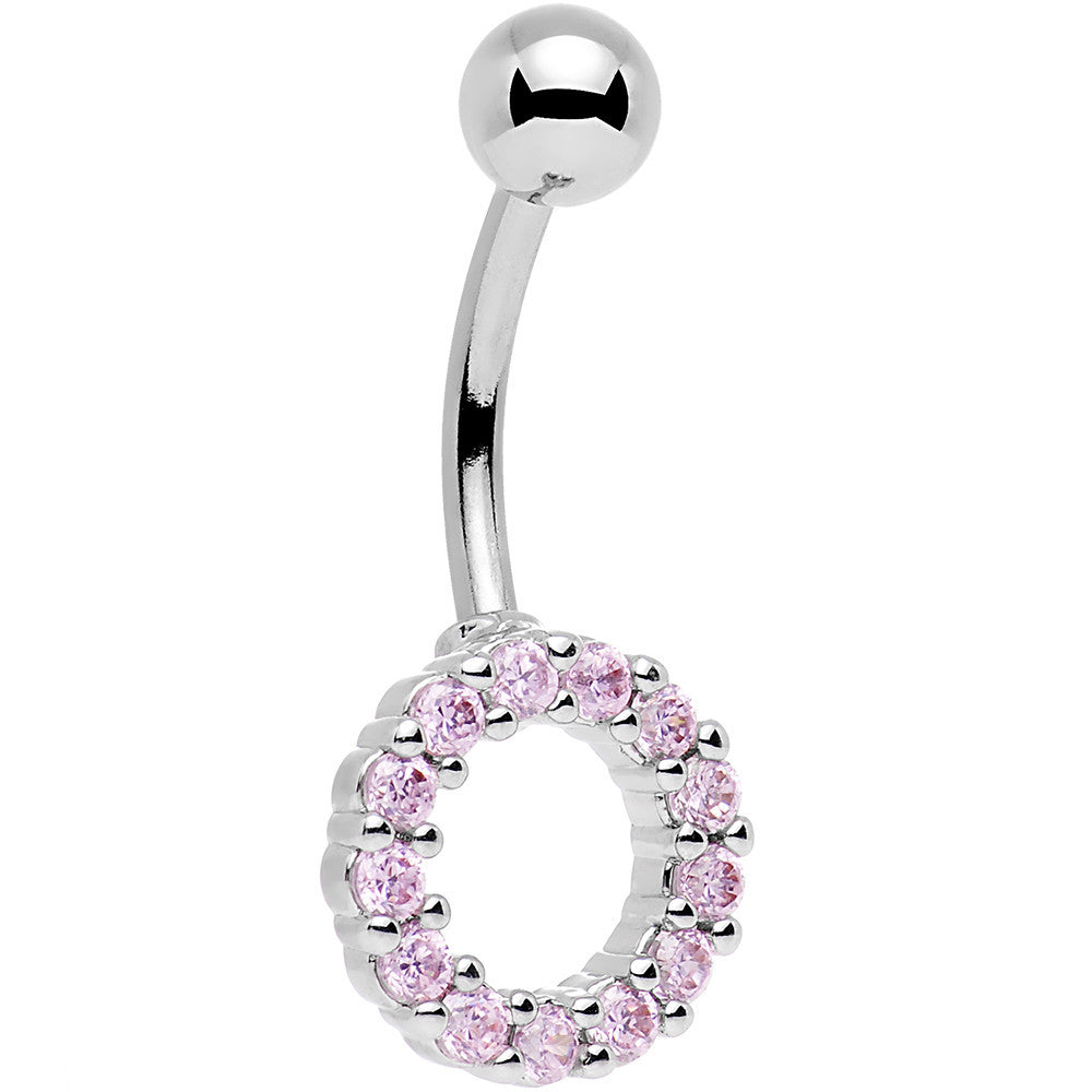 Pink Gem Stainless Steel Hollow Circle Belly Ring