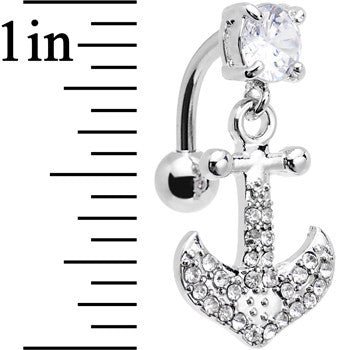 Clear Gem Paved Set My Sails Anchor Top Mount Dangle Belly Ring