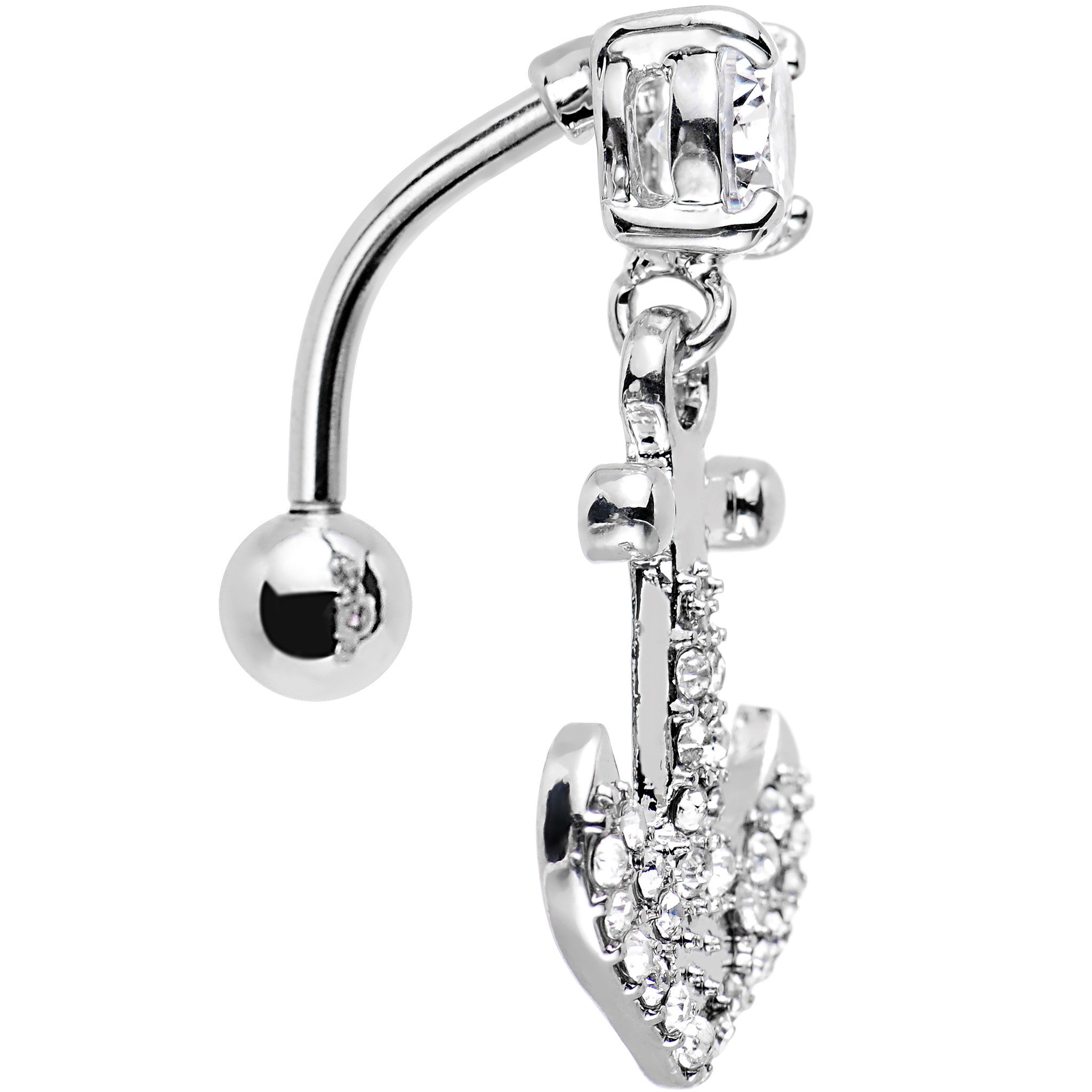 Clear Gem Paved Set My Sails Anchor Top Mount Dangle Belly Ring