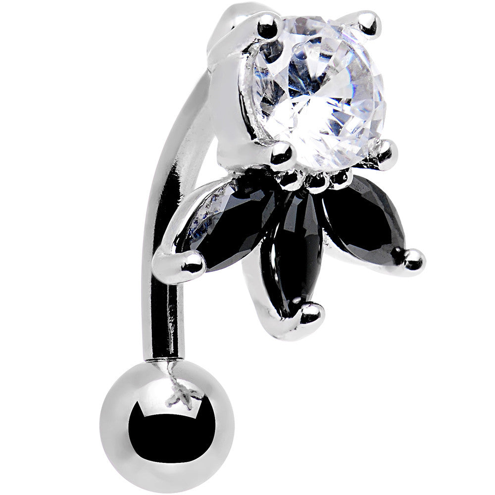 Clear Black Gem Flip Flower Reversible Top Belly Ring