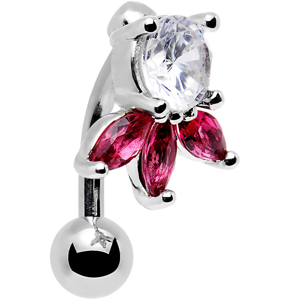 Clear Pink Gem Flip Flower Reversible Top Mount Belly Ring