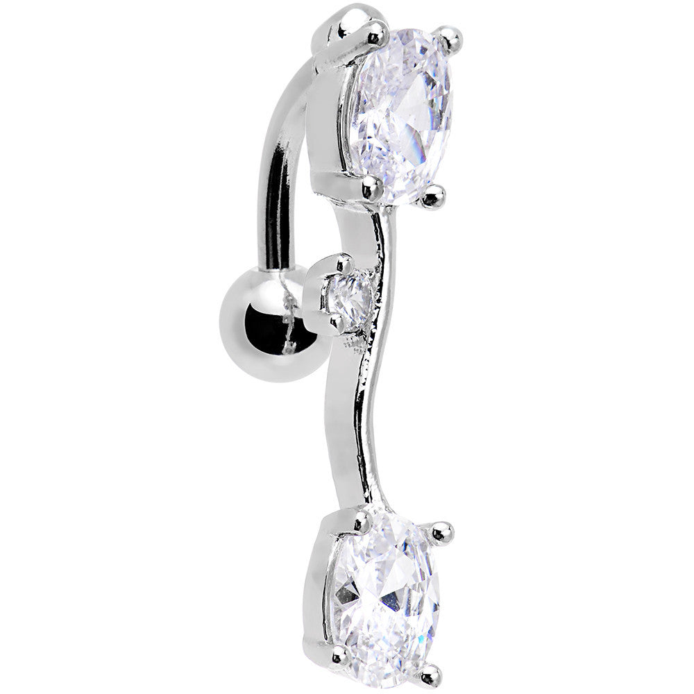 Clear Gem Stainless Steel Barbell Double Mount Reversible Belly Ring