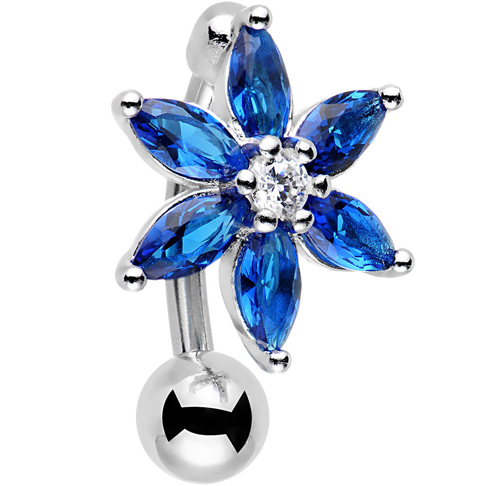 Blue Gem Lily Flower Top Mount Dangle Belly Ring