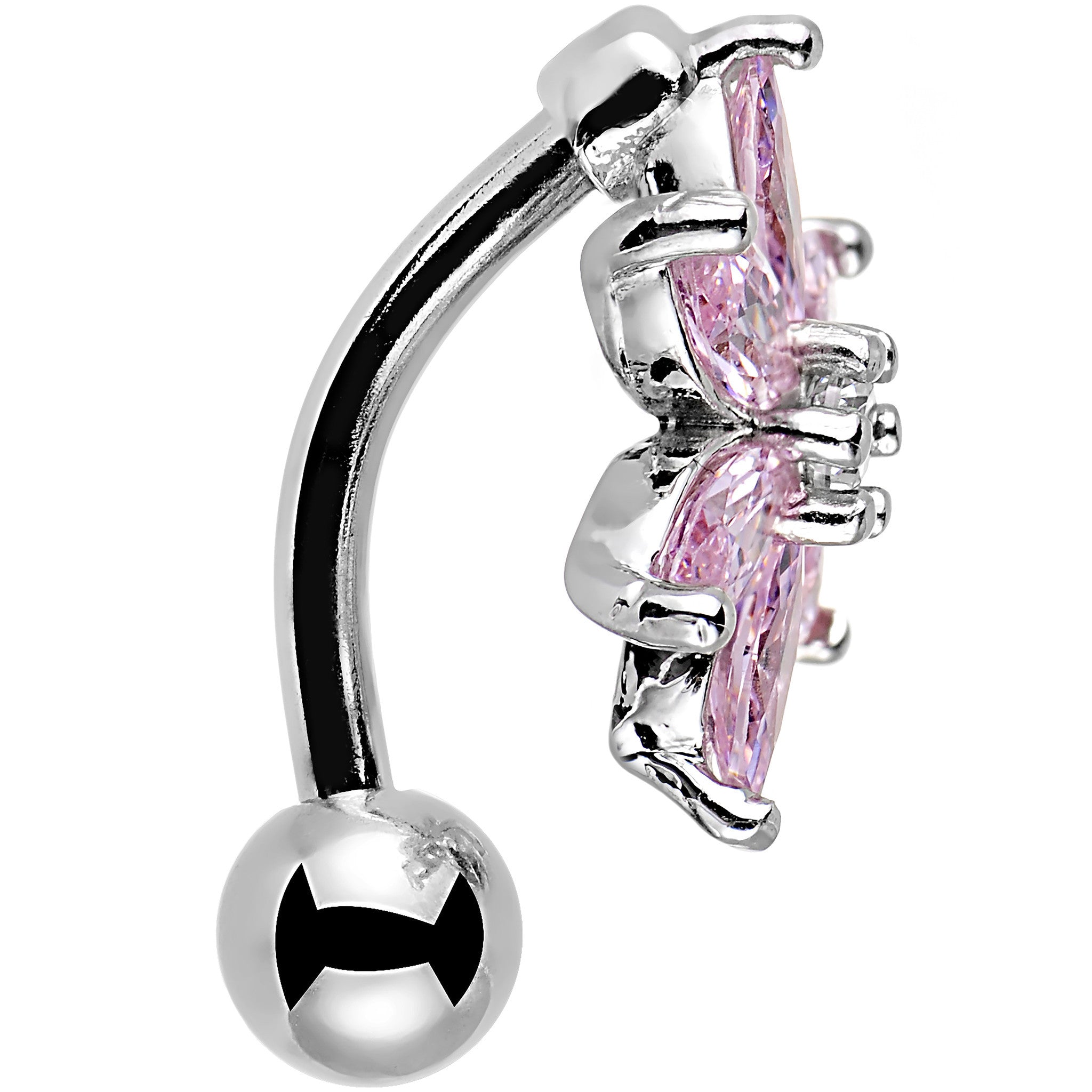 Pink Gem Lily Flower Top Mount Dangle Belly Ring