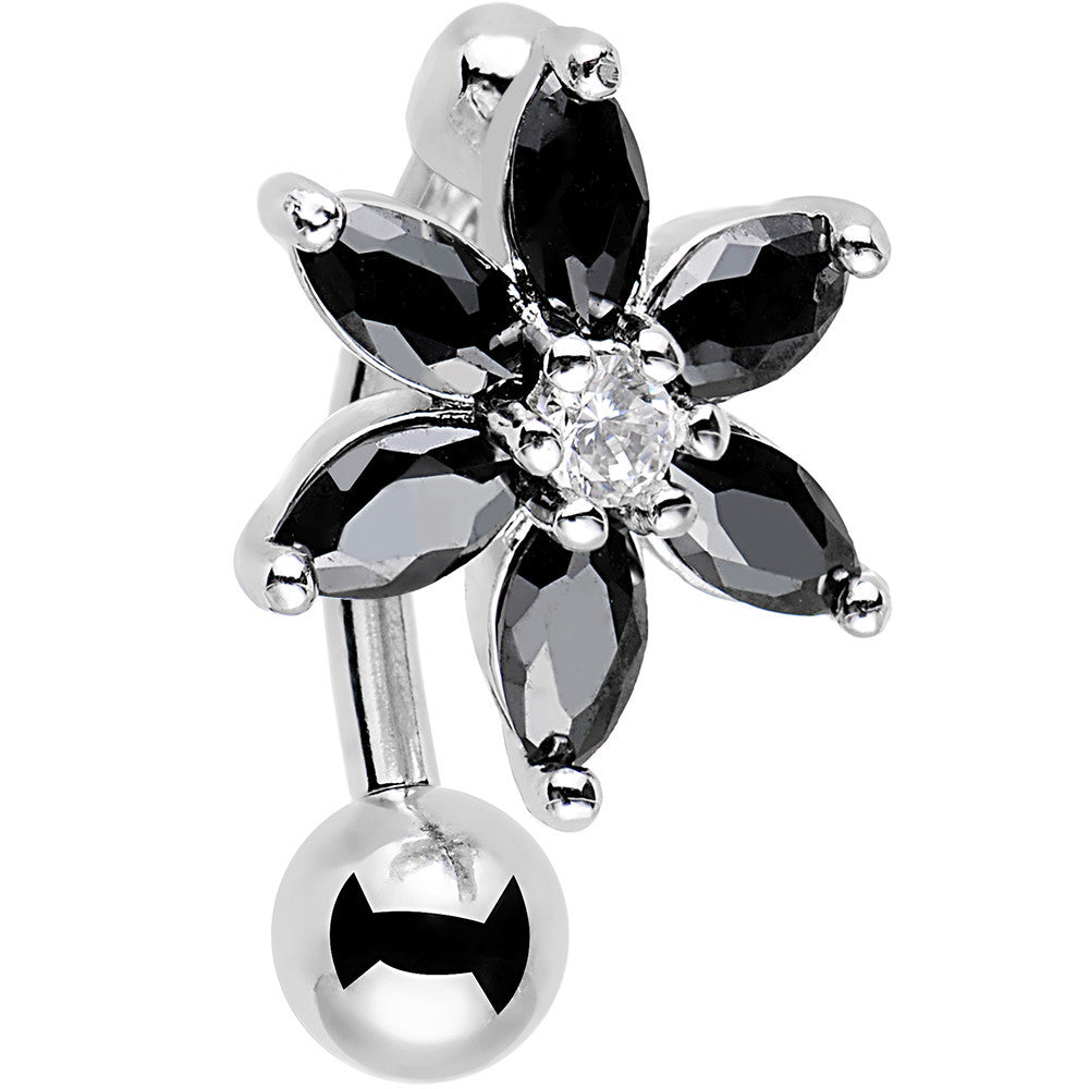 Black Gem Lily Flower Top Mount Dangle Belly Ring