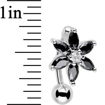 Black Gem Lily Flower Top Mount Dangle Belly Ring