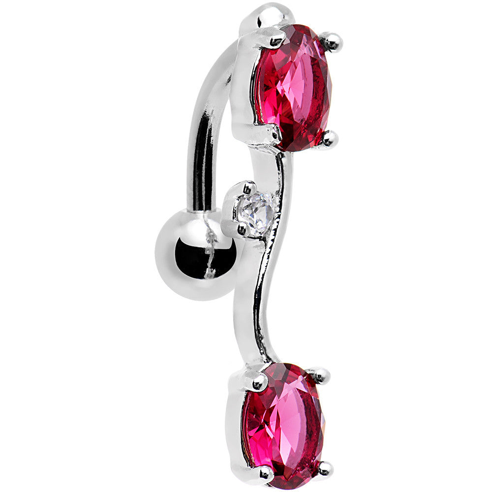 Pink Gem Double Drop Top Mount Dangle Belly Ring