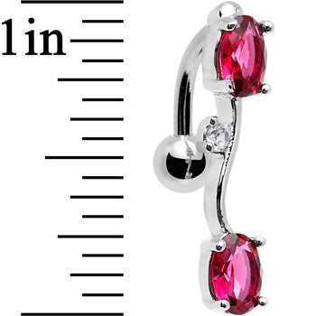 Pink Gem Double Drop Top Mount Dangle Belly Ring