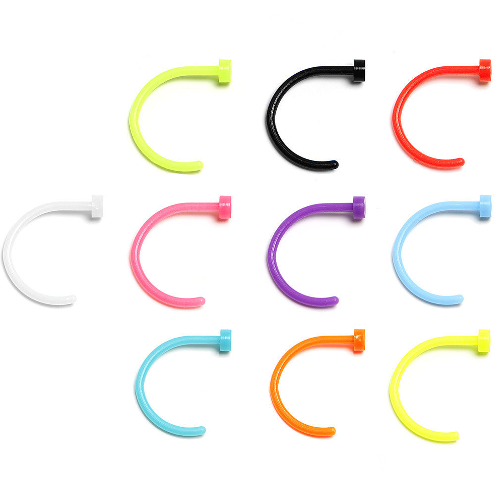 20 Gauge 5/16 Acrylic Nose Hoop 10 Pack Set